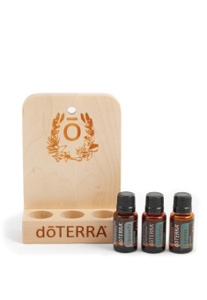 SAUNA KIT DōTERRA / Набор из трех масел Дотерра для сауны на деревянной подставке